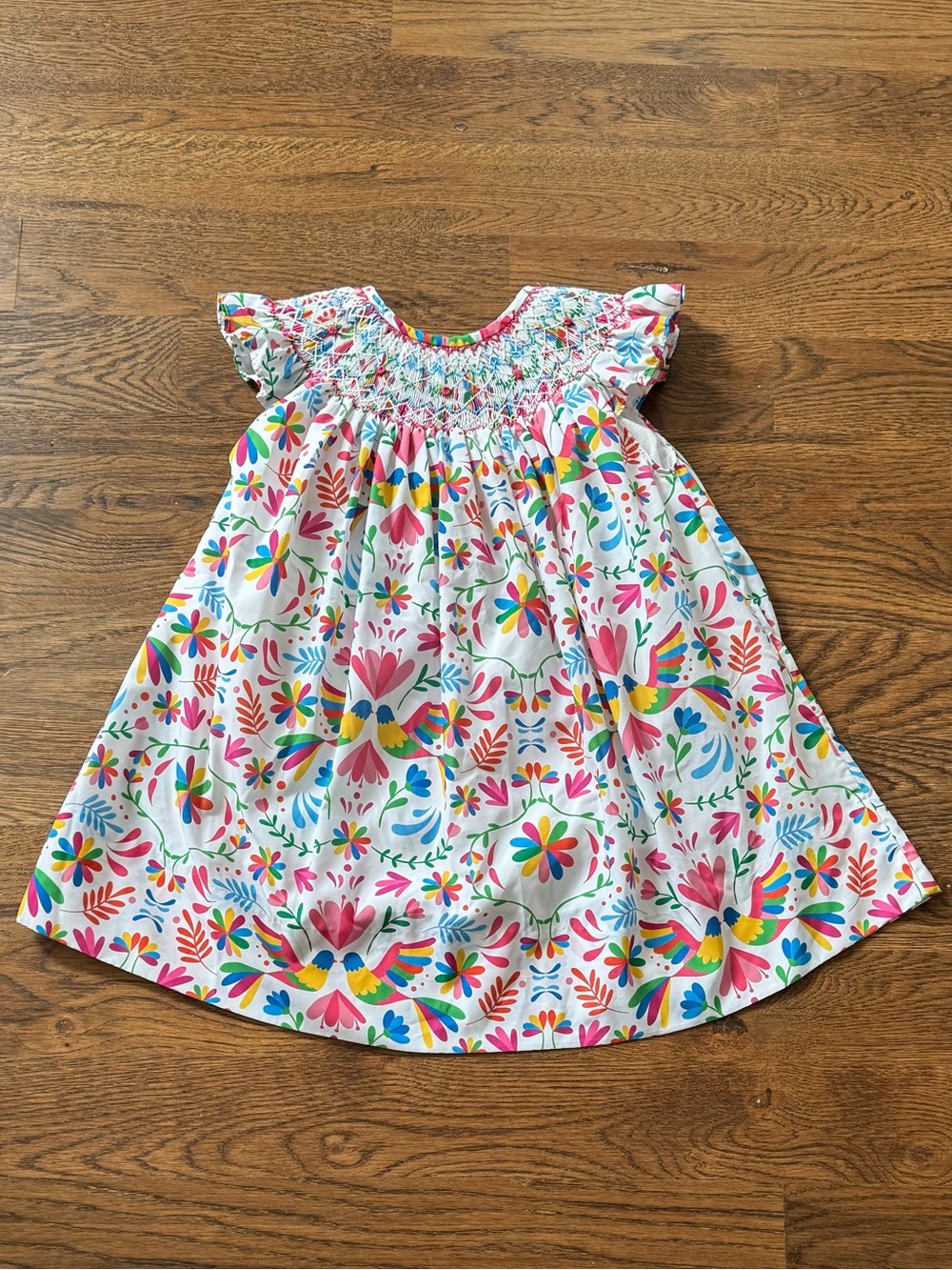 Cecil And Lou Smocked Beautiful Embroidered White Multicolor Floral Dress